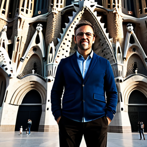 Home 14 **
"A professional architect, fully clothed in a modern business casual outfit, standing in front of the Sagrada Familia in Barcelona, Spain. Appropriate attire, safe for work, perfect anatomy, natural proportions, professional photography, clear details, family-friendly, realistic rendering."
**