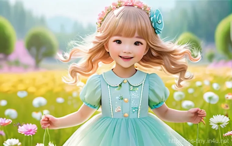 티니핑 배경 이미지 다운 방법 - **Happy-Ping in a Magical Flower Field:** A vibrant, highly detailed illustration of Happy-Ping, des...