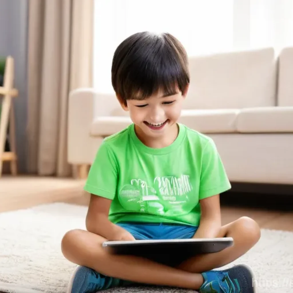 티니핑 온라인 게임 버전 - **Prompt 1: Joyful Teenieping Discovery on a Tablet**
"A happy, young child, approximately 6-8 y...