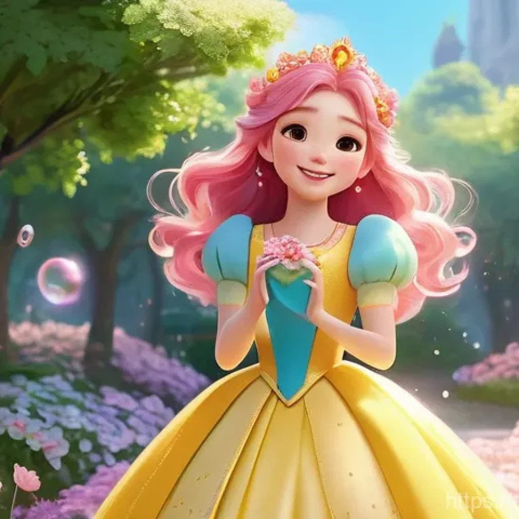 티니핑 애니메이션 스토리 구조 - **Prompt:** A magical princess, Romi, with long, flowing pink hair and wearing a vibrant, detailed d...