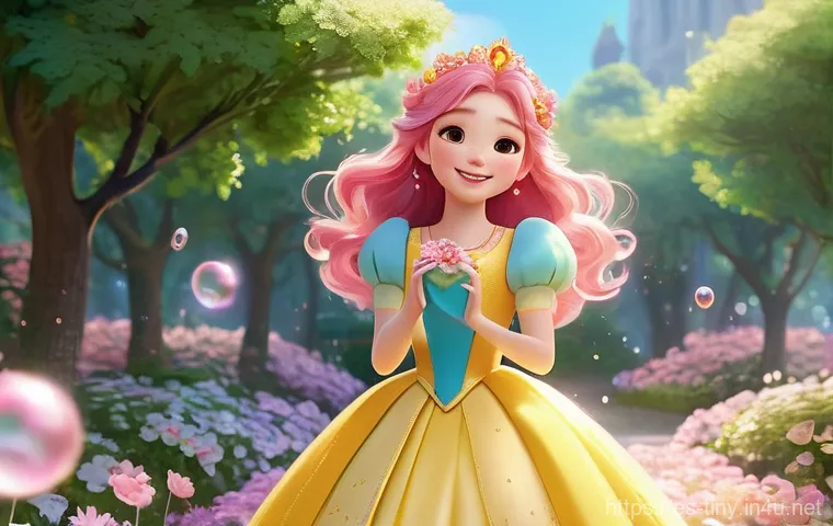 티니핑 애니메이션 스토리 구조 - **Prompt:** A magical princess, Romi, with long, flowing pink hair and wearing a vibrant, detailed d...